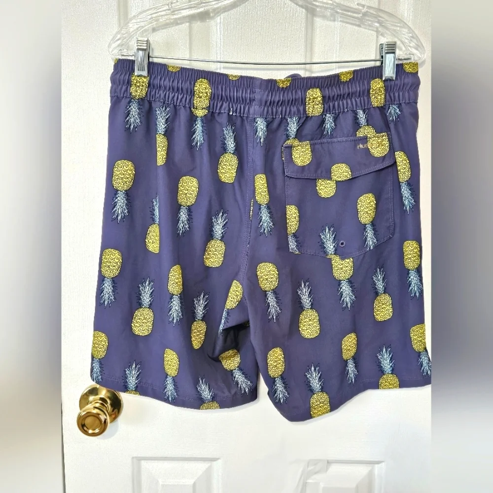 Hurley Blue and Yellow Board Shorts with Pineapple Print Size Medium